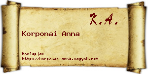 Korponai Anna névjegykártya